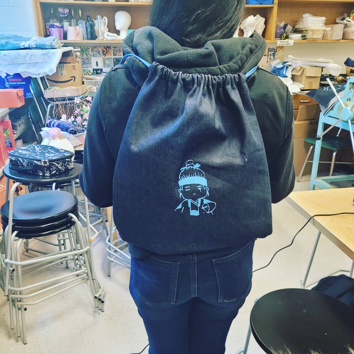SRMHSart's tweet photo. @SRMHS Commercial Art: Printmaking and Textile students screen printed their original designs onto denim and learned how to sew them into  backpacks. Multi Talented! https://t.co/NqGcY5maYf