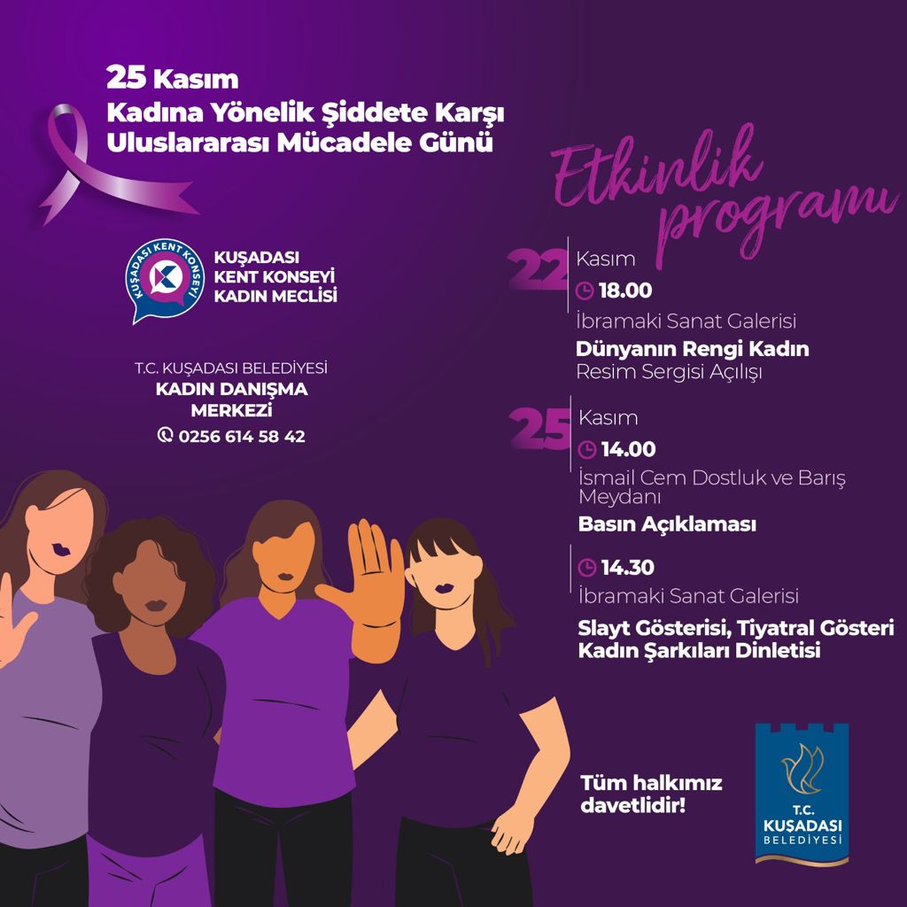 25.Kasim Kadına Yönelik Şiddete Karşı Uluslararası Mücadele Günü etkinliklerimiz. Şiddetsiz bir yaşam için dayanışmaya ve mücadeleye devam edeceğiz.  <a href="/omergunel/">Ömer Günel</a> <a href="/KusadasiBel/">T.C. Kuşadası Belediyesi</a> <a href="/esik_platform/">Eşitlik İçin Kadın Platformu</a> <a href="/ESIKKusadasi/">EŞİK Kuşadası Kadın Platformu</a> <a href="/Sezinzdemir4/">Sezin Özdemir</a> <a href="/idemsekin3/">Çiğdem seçkin</a> <a href="/serasera_/">Serap</a> <a href="/morke35287385/">gülnur</a>