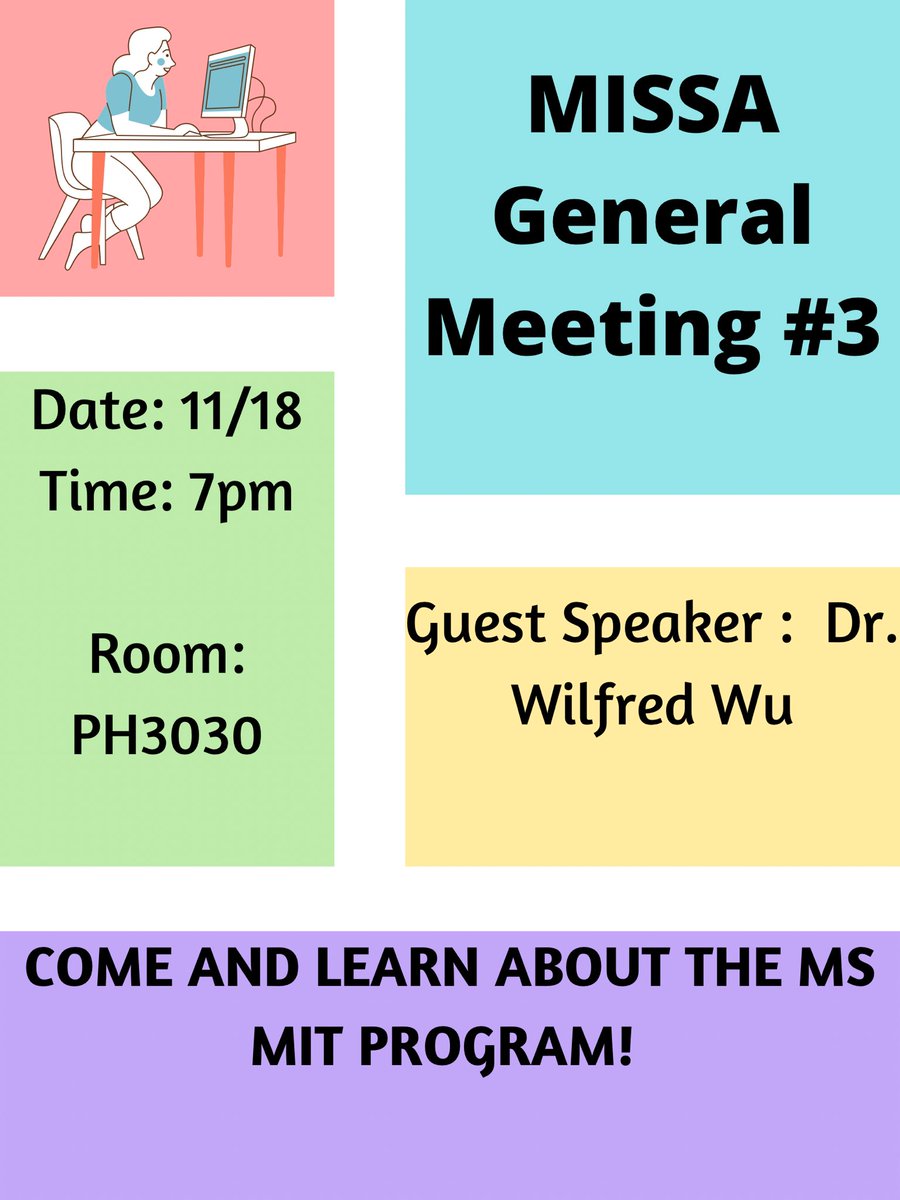 OU_MISSA's tweet photo. HEY!!! It’s time for our third general meeting!! Hang out, enjoy FREE FOOD, and learn about the MS MIT PROGRAM!! See y’all there!!! https://t.co/g7mUItB17n
