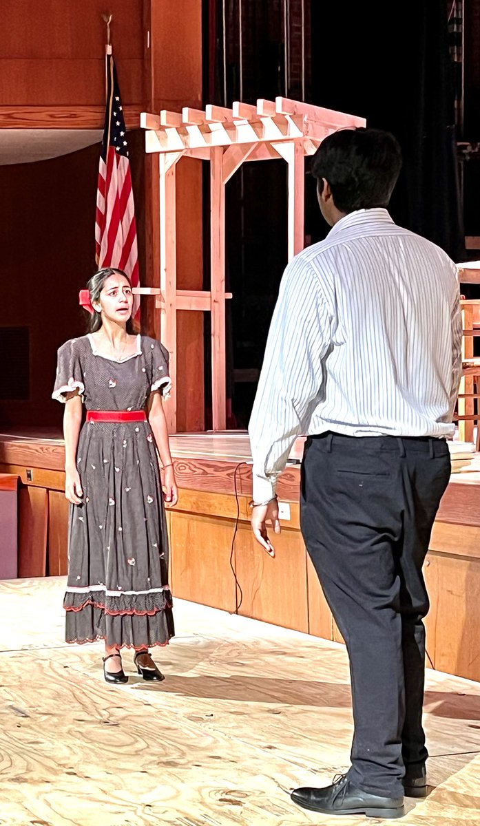 Kajal and Shawn as Emily and George, having an argument about why Emily has been ignoring him lately.   OUR TOWN by Thornton Wilder, playing tonight, tomorrow, and Saturday at 7:00 pm.