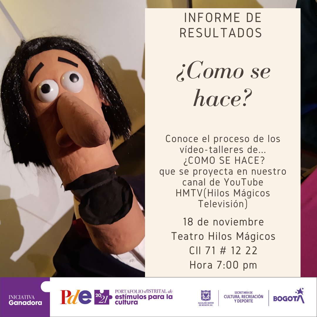 HILOSMAGICOS's tweet photo. 18 de noviembre de 2021 a las 7:30 pm
calle 71 # 12 22

Conoce el proceso de los video talleres de ¿Cómo se Hace?
Teatro Hilos Mágicos 

@culturaenbogota https://t.co/kHIo9rsNFt