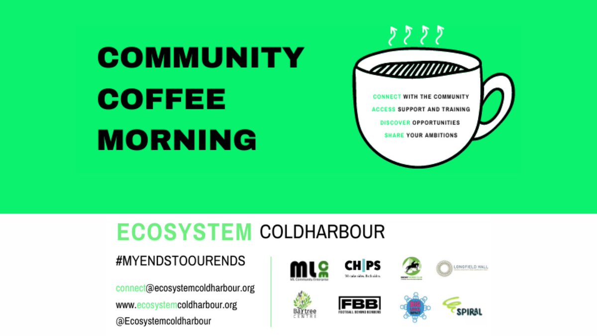 Big Local Impact (@biglocalimpact1) on Twitter photo Next Tuesday join us for a #community coffee morning ☕
10am - 11:30am
<a href="/Longfieldhall/">Longfield Hall</a>, 50 Knatchbull Rd, London SE5 9QY
A chance to:
#CONNECT with the community
#ACCESS support and training
#DISCOVER opportunities
#SHARE your ambitions Next Tuesday join us for a #community coffee morning ☕
10am - 11:30am
<a href="/Longfieldhall/">Longfield Hall</a>, 50 Knatchbull Rd, London SE5 9QY
A chance to:
#CONNECT with the community
#ACCESS support and training
#DISCOVER opportunities
#SHARE your ambitions
