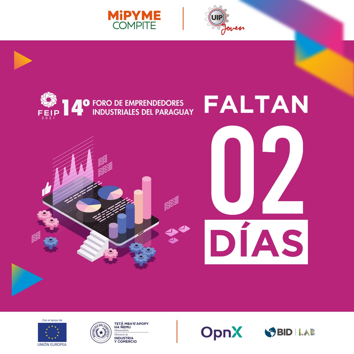 UIPjoven's tweet photo. ⏳ ¡A solo2⃣ días!
#ConectatealFEIP este sábado 20 a las 10:00h a través de:
- Unicanal
- 5 días TV
- GEN
- Paraguay TV
- Facebook live
- Youtube
#FEIP2021 #Emprendedores #FEIPOnline #MiPYMECOMPITE #UEenParaguay #UIPJoven https://t.co/Uojz77dK1k