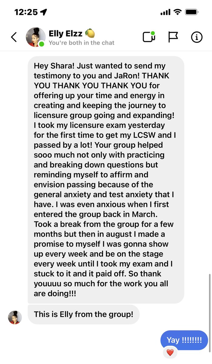 SharaRuffin's tweet photo. JOURNEY TO LICENSURE TESTIMONY 
"We did again today! We were so happy to be apart of your licensing journey ELISE LEMONS, LCSW!” GET THE PASS BEFORE 2022! @Phroz3n_TriUmph #socialworkers #socialworkerexam #socialworktestprep #ASWBexams!#socialworkers https://t.co/f5S0vecj1h