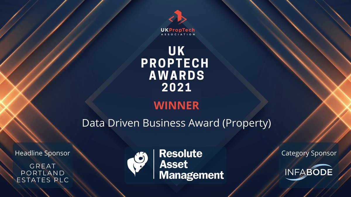 And the WINNER of the *Data Driven Business Award - Property*, sponsored by <a href="/Infabode/">Infabode</a> is...Resolute Asset Management!
Congratulations!
 #UKPropTechAwards2021 #PropTech