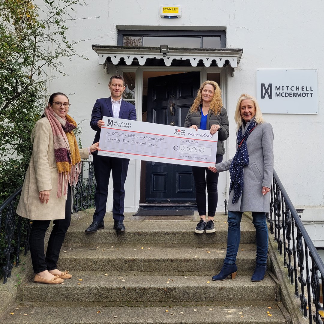 MitchMcDerm's tweet photo. Thank you to everyone that supported our Charity Cycle 2021! We’ve been blown away by everyone’s generosity. Together we raised €25,000 for #WomensAid &amp; #ISPCCChildline. We were delighted to present a cheque today on behalf of the team.  
#WhenHomeIsNotSafe #ThankYou https://t.co/jfywX2QyqZ