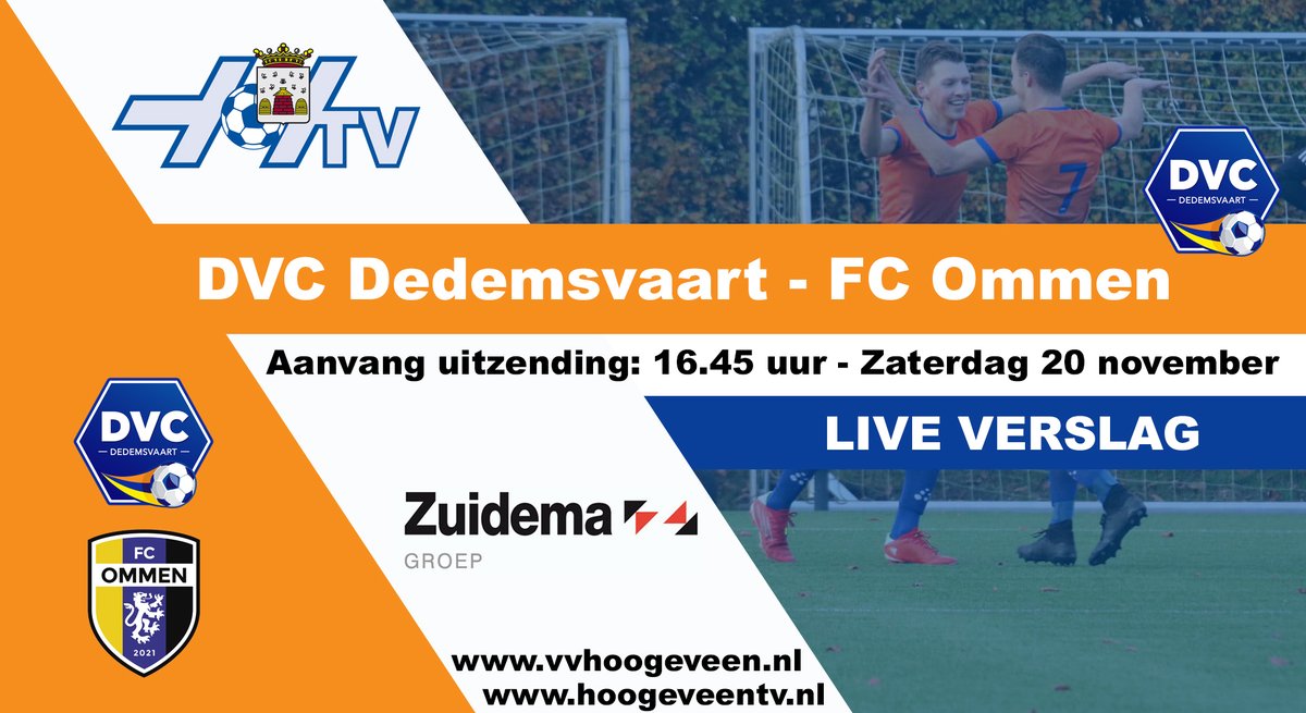 Zaterdag live op Hoogeveen TV vanaf 16.45 uur: de Vechtdalderby tussen DVC Dedemsvaart en FC Ommen. <a href="/DVC_Dedemsvaart/">DVC Dedemsvaart</a> <a href="/fc_ommen/">FC Ommen</a> youtube.com/watch?v=IN59c0…