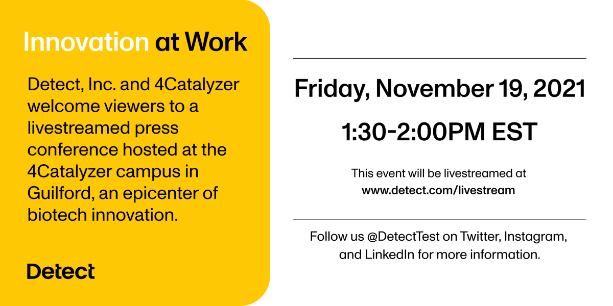 DetectTest's tweet photo. Learn how our team of world-class scientists developed a rapid molecular Covid-19 test that combines the accuracy of PCR with the speed and simplicity of a rapid test. Join the livestream on Friday: 1:30pm-2:00pm EST. https://t.co/NfDbn9OqZq