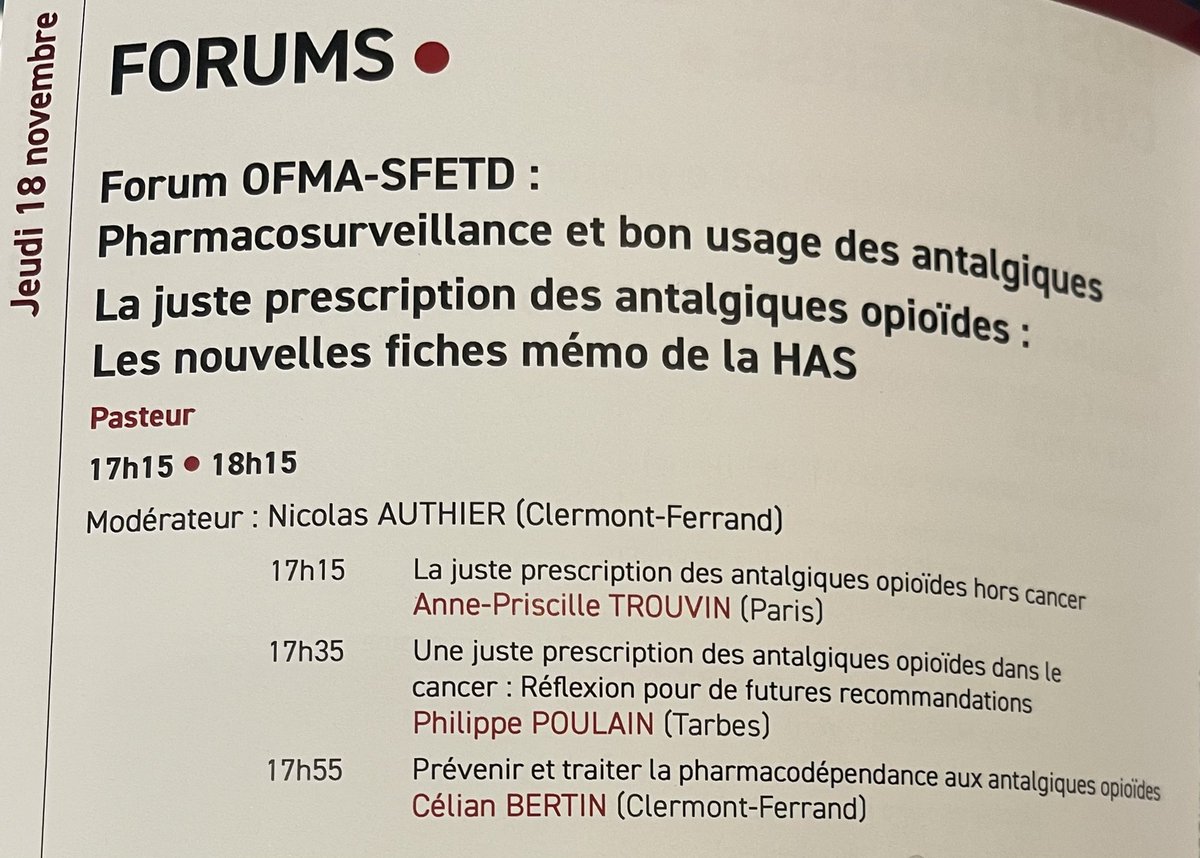 Ofma_Antalgique's tweet photo. Plus de 180 professionnels de #santé au 4ème forum OFMA sur les futures recommandations de la @HAS_sante sur la juste prescription des #opioïdes et les troubles de l’usage lors du congrès de @SFETD_Douleur #douleur #ofma #pharmacosurveillance https://t.co/gI7ESP2HH3