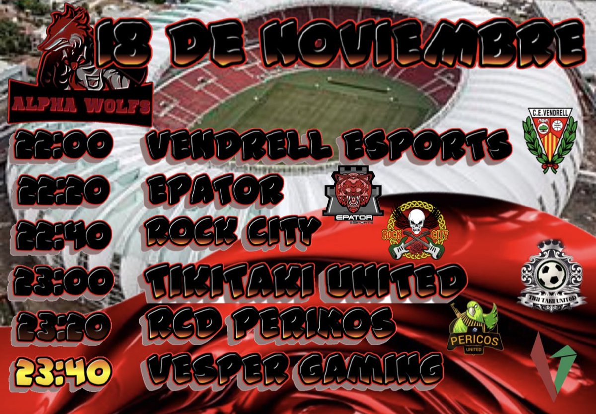 Noche de Lobos, volvemos para liarla, y esta noche los rivales no nos lo pondrán nada fácil.
<a href="/CEV_eSports/">Vendrell eSports</a> <a href="/epatoresports/">EPATOR ESPORTS</a> @RockCityeSports @TikiTakiUnited @RCDPericos @VesperGamingESP 

SUERTE A TODOS

#BeWolfmyFriends