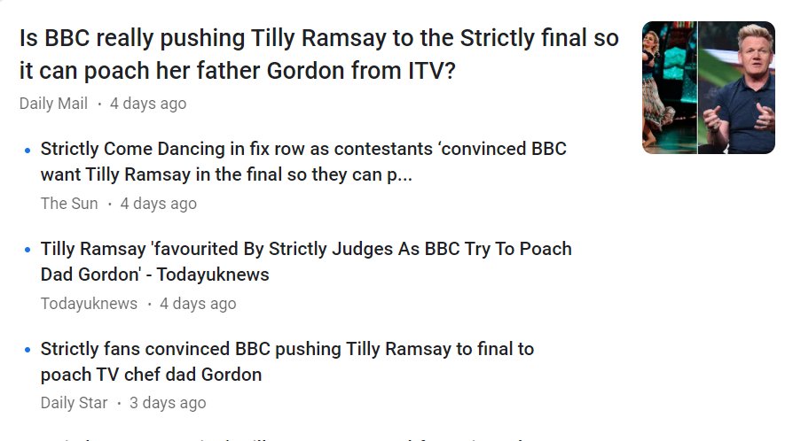 People think the BBC is fixing Strictly to get Tilly in the final so they can 'poach' her dad. I was going to say 