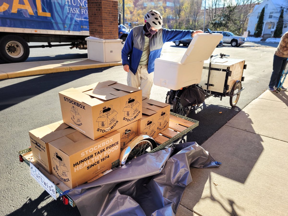 Rain, snow or shine, Trevor Roark of Curbwise LLC – a bicycle-powered delivery service – will help <a href="/hungertaskforce/">Hunger Task Force</a> “roll out” new Stevens Point delivery area for the Senior Stockbox Program. Hunger Task Force now serves seniors in over 25% of WI counties! gocurbwise.com