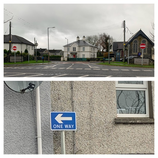 NIRoadPolicing's tweet photo. Please be aware of the new traffic system in Ballynure. Breaches of no entry signs could land drivers with points and a fine, or worse if causing a collision. https://t.co/xlzy638GTY