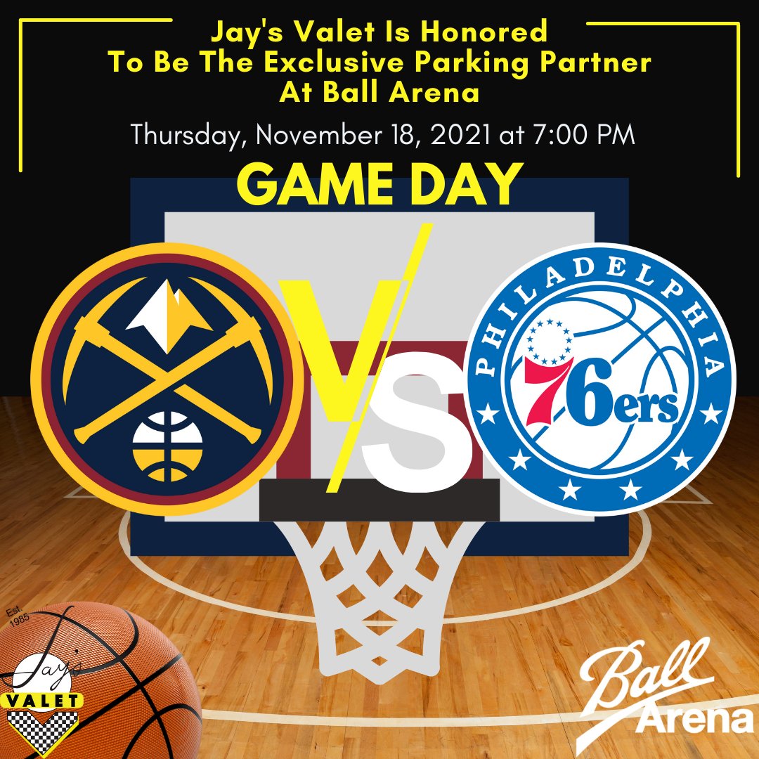 jaysvalet's tweet photo. The Denver @Nuggets take on the Philadelphia 76ers tonight at @BallArenaDenver. Game starts at 7:00 PM. Let's go Nuggets!⁠
⁠
#JaysValet #BallArena #DenverNuggets #BasketballSeason #MileHighBasketball #ValetServices #LuxuryTransportation https://t.co/310eHFr5j4