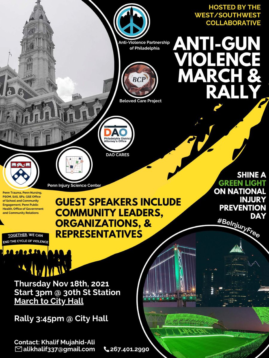 Today is #NationalInjuryPreventionDay, and we're excited to highlight the Anti-Gun Violence March & Rally hosted by the West/Southwest Collaborative. 
#BeInjuryFree 

The march starts at 3PM