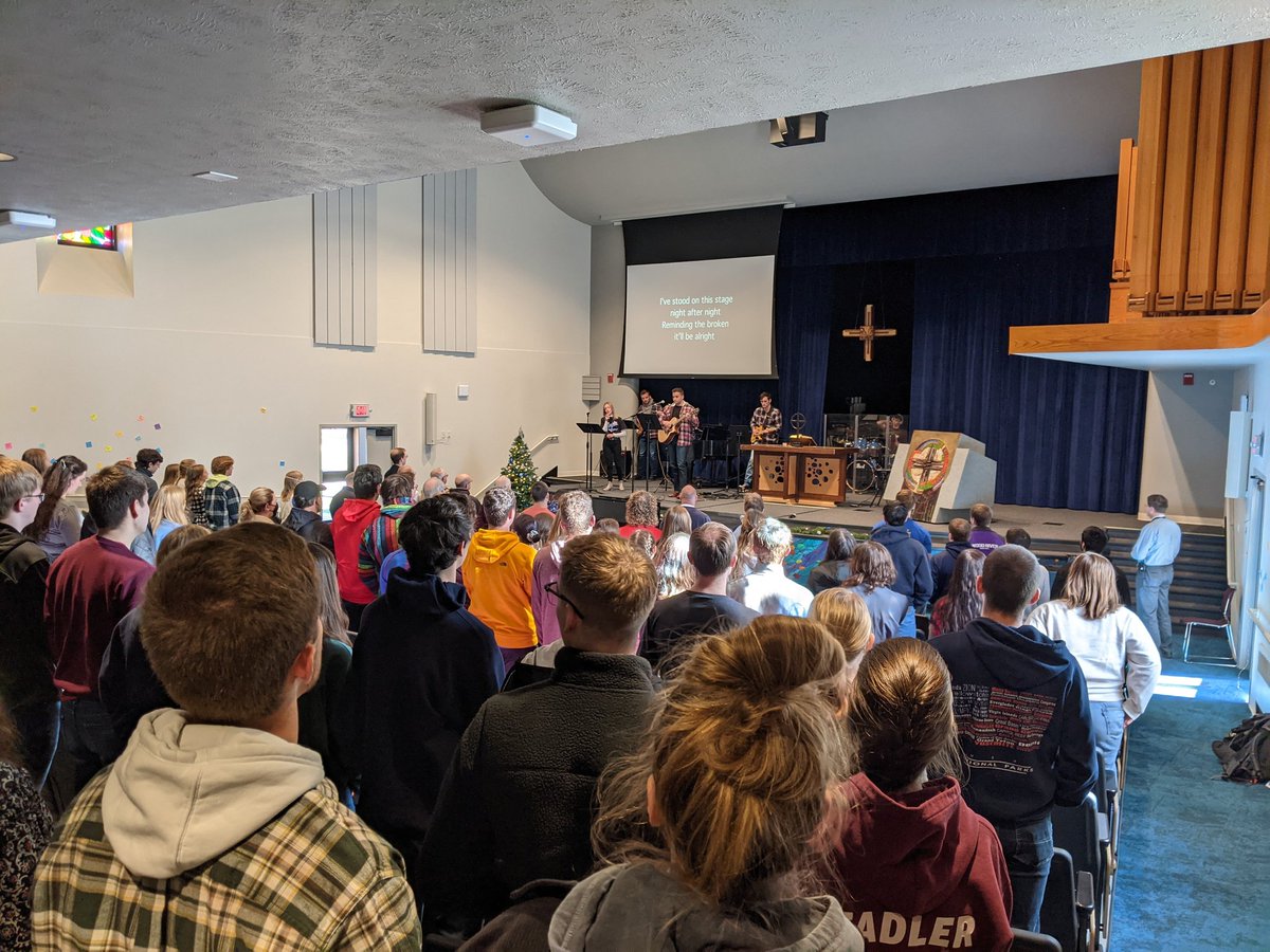 KurthBrashear's tweet photo. Like so many of those days, it is most fitting that the @CUNE community gathered together for chapel again today, as it does every day, to worship God in song and praise and reflect on His Word. The center of all that happens here! #OurPromises #LuthEd https://t.co/3iyKp8Y56p
