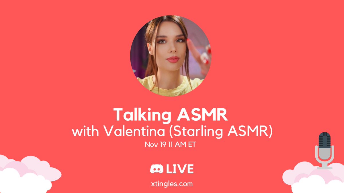 xtinglescom's tweet photo. Later on in the day we have another talk with Uzbek ASMRtist Valentina, AKA Starling ASMR, who is known for her sleep ASMR videos.
Join our discord at 11 am EST and learn more about her experiences and her upcoming NFT.
@AsmrStarling
#asmr #asmrtalks #asmrcommunity https://t.co/HDevf6eUA1