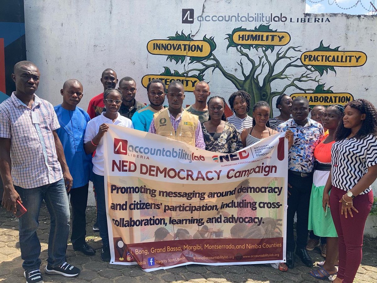 Accountability Lab Liberia (@accountlablb) on Twitter photo Today was the start of a two days training sessions for Civil Society Organizations working in the areas of Democracy, and civic education from Bomi, Bong, Grand Bassa, Margibi, Montserrado and Nimba Counties.
The Democracy campaign is supported by the <a href="/NEDemocracy/">NEDemocracy</a> Today was the start of a two days training sessions for Civil Society Organizations working in the areas of Democracy, and civic education from Bomi, Bong, Grand Bassa, Margibi, Montserrado and Nimba Counties.
The Democracy campaign is supported by the <a href="/NEDemocracy/">NEDemocracy</a>