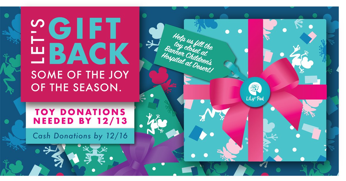 Help us "Gift Back" to families spending the holidays in the hospital with pediatric #warriors.  You can start a #toydrive on your own, shop off our Wish List or donate cash to our Gift Back fund.  Visit lilyspadaz.org/gift-back for more details!