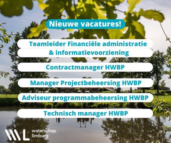 Tijd voor een nieuwe uitdaging?💧 Bekijk onze vacatures op 👉 waterschaplimburg.nl/overons/werk-s…