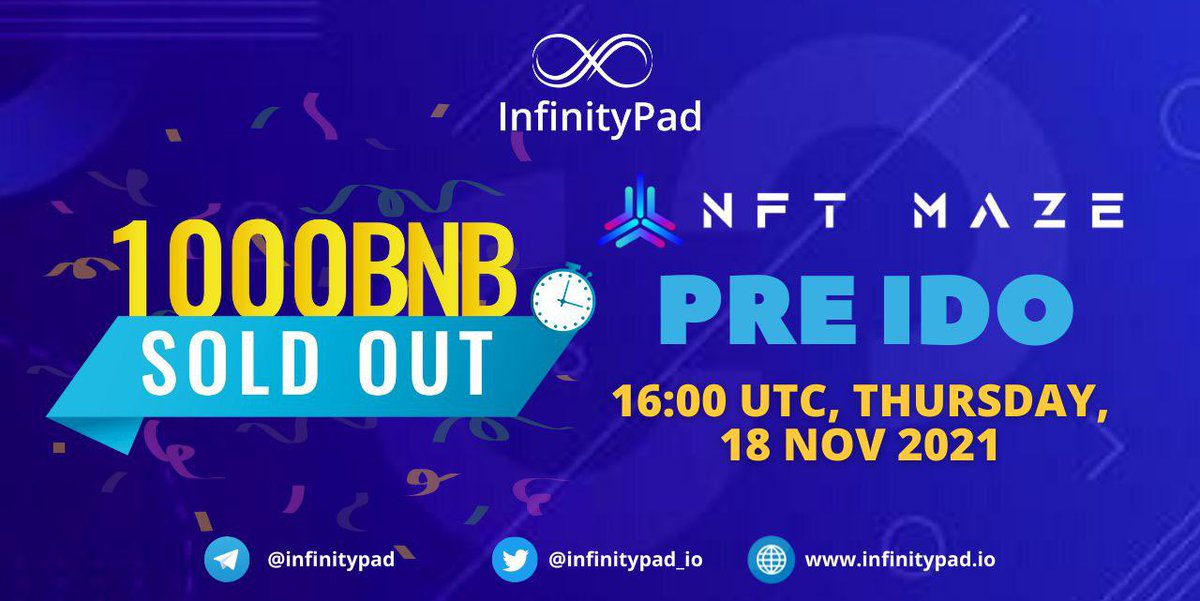 metafoxhq's tweet photo. Congratulations team $MAZE and $INFP! We successfully raised 1000 BNB within 5 min! It’s largest ever fund  raised by a launchpad for the 1st IDO #IDO #BinanceSmartChain https://t.co/Tq1ElddmCt