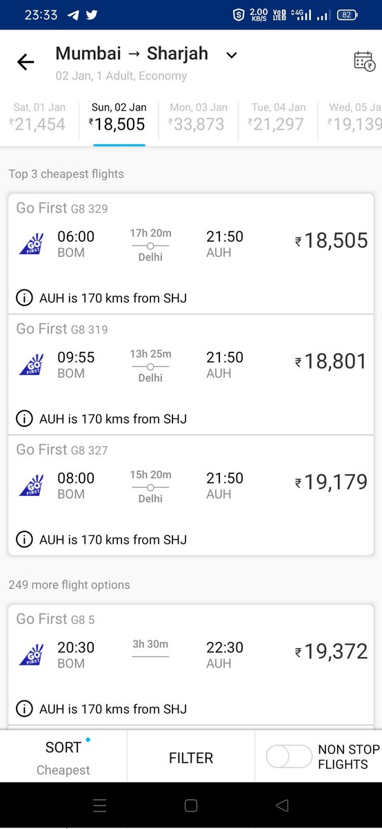 anunitin21's tweet photo. @PaytmTravel  you search for BOM to Shj and results you get BOM to AUH. Are you saying 170 km is nearby city to SHJ ? Its cost additional 10k to reach SHJ from Abu Dhabi. Why are you not sending me at destination where I want to go irrespective of whatever the ticket price is. https://t.co/wcCOuYwNpD