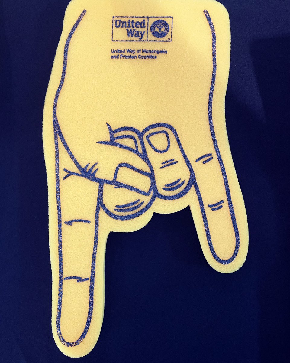 Come get a horns down foam finger just in time for the game this Saturday! We are selling in the lair today until 3 and 11-3 tomorrow! 💙💛