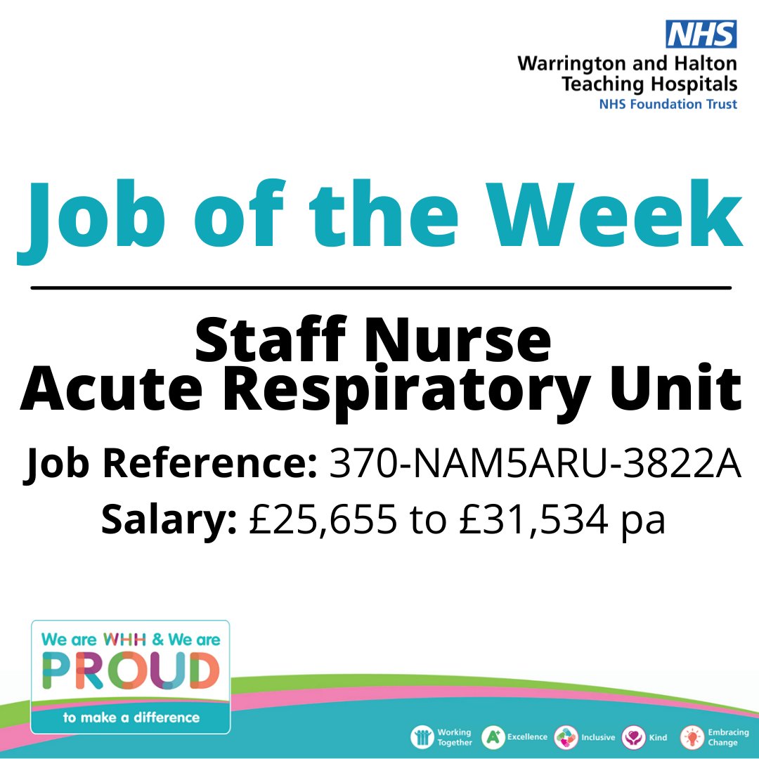 💼Job of the Week💼

Staff Nurse - Acute Respiratory Unit

An exciting opportunity has arisen to join our established, friendly and dynamic team of medical nurses within the Acute Respiratory Unit.

For more information and to apply visit here - jobs.nhs.uk/xi/vacancy/916…