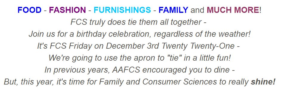 Mrs_Senkoski's tweet photo. Family and Consumer Sciences Day is on Friday December 3, 2021! Stay tuned for some fun activities planned at @IngomarMiddle #SayYesToFCS #FCSDay #FCSTiesItAllTogether https://t.co/TYjivwnqO0