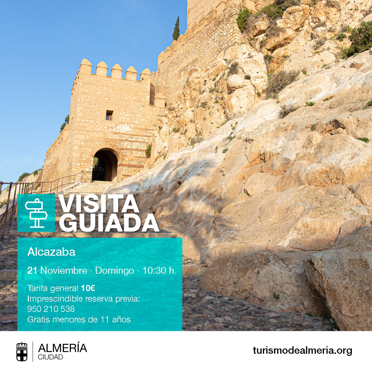 RaizesTurismo's tweet photo. Este Domingo redescrubre la historia de #almeria. Conoce de una forma amena la historia de la #Alcazaba, la fortaleza que dio lugar a la ciudad que hoy conocemos. 

Reserva ya tu plaza con Raizes o en la oficina de turismo. #turismopersonal https://t.co/wsM6fPnGtV
