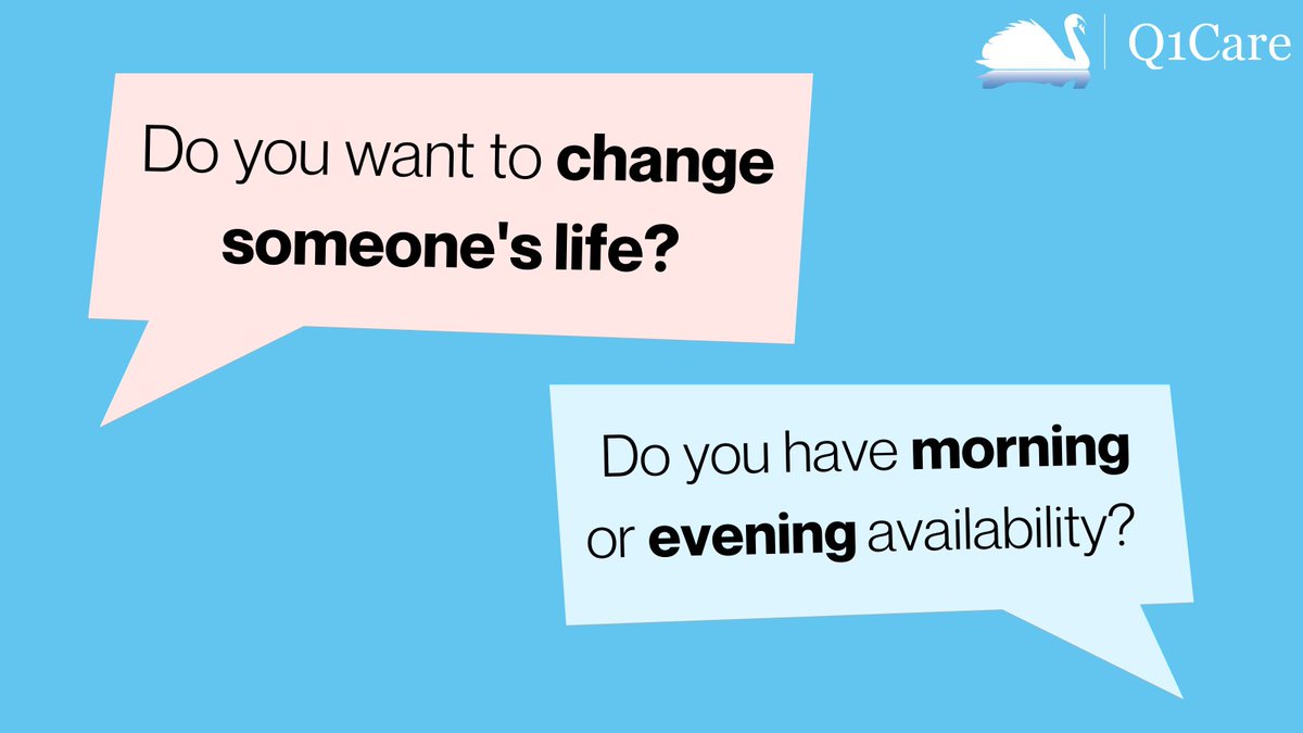 Q1Care's tweet photo. Q1Care are currently hiring compassionate individuals with morning/evening availability and the flexibility to work alternate weekends. Please send us a DM or email heloise.slater@q1care.co.uk for more information. Thanks! #hiringnow #carework #careinthecommunity https://t.co/wJprLhvLcg