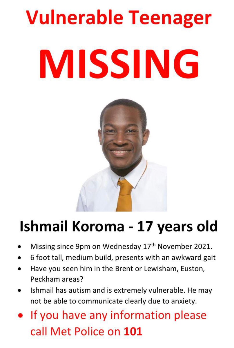 What’s up #harlesden? Can you please help with this and circulate. From what we’ve heard, the young man #Ishmailkoroma has still not been found. Thank you for any support everyone 😞