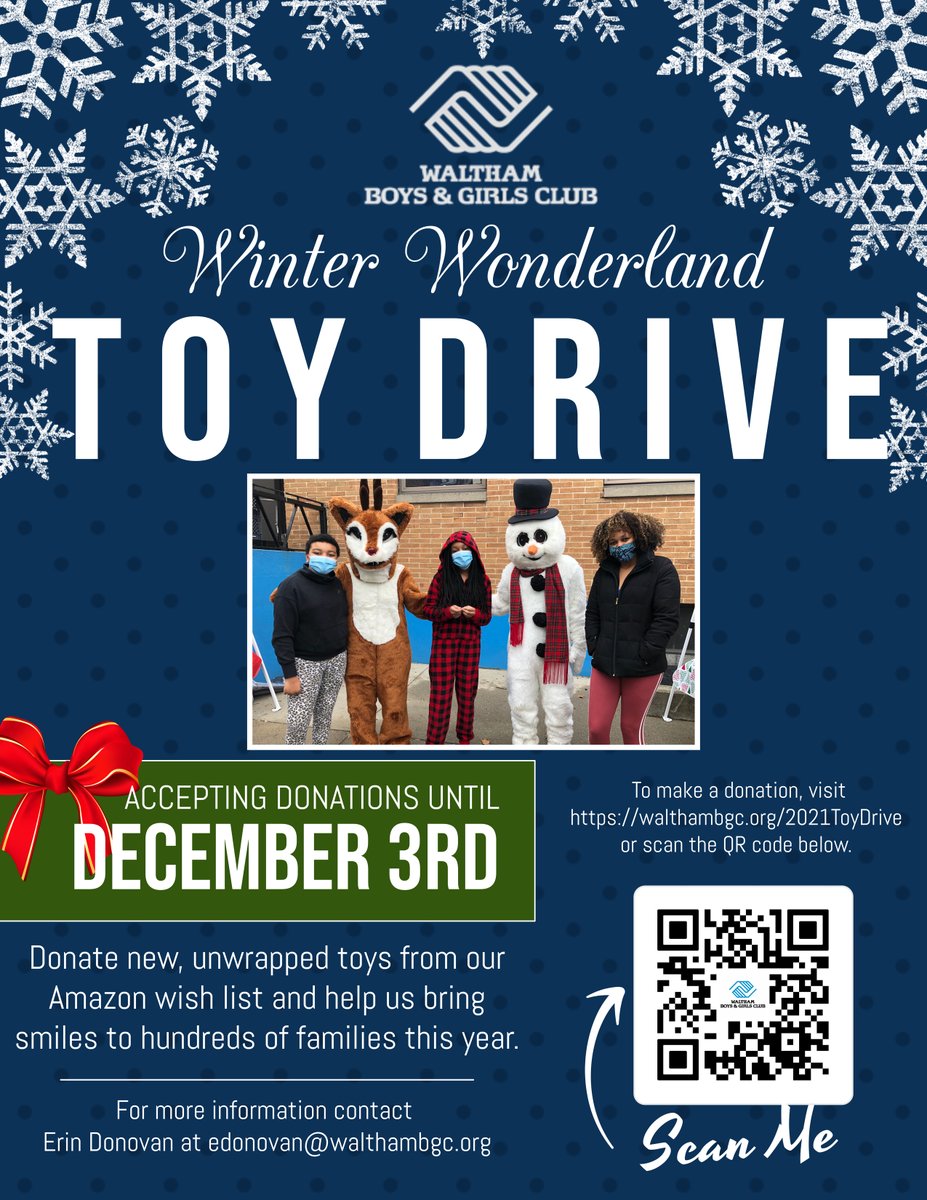 Waltham Boys & Girls Club (@walthambgc) on Twitter photo It's that time of year again! The <a href="/Walthambgc/">Waltham Boys & Girls Club</a> Toy Drive is officially underway for our families, and we are SO excited to get to work!
Want to help us spread the holiday cheer? Visit our Amazon wish list for donors. Every little bit helps!
>> a.co/jfYFYqc << It's that time of year again! The <a href="/Walthambgc/">Waltham Boys & Girls Club</a> Toy Drive is officially underway for our families, and we are SO excited to get to work!
Want to help us spread the holiday cheer? Visit our Amazon wish list for donors. Every little bit helps!
>> a.co/jfYFYqc <<