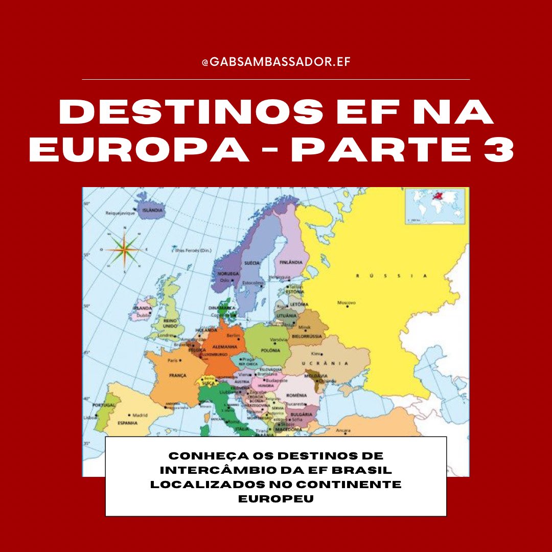 viajecomgabs's tweet photo. Neste post eu trouxe para você a parte 3 todos os destinos de intercâmbio da @efbrasil no continente da Europa!! 🌏

A EF recebe alunos em todos os continentes, inclusive o Europeu.

Quer fazer um intercâmbio para lá ou para outro lugar? Me chame na DM📩
.
#intercambio #efbrasil https://t.co/4BjThXzqxf