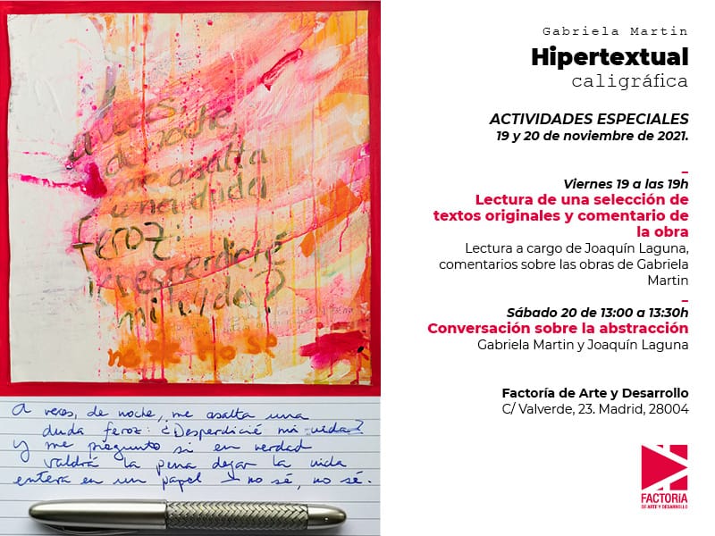 Queridos amigos que mañana estéis en Madrid: os recuerdo que a las 19 horas, <a href="/GabiMartinArte/">Gabi Martin Arte 🔳</a> y yo estaremos en <a href="/factoriarte/">factoría de arte</a> y haremos una visita a #Hipertextual  con la lectura de algunos de los textos originales que dieron lugar al proyecto expositivo.
¡Os esperamos!