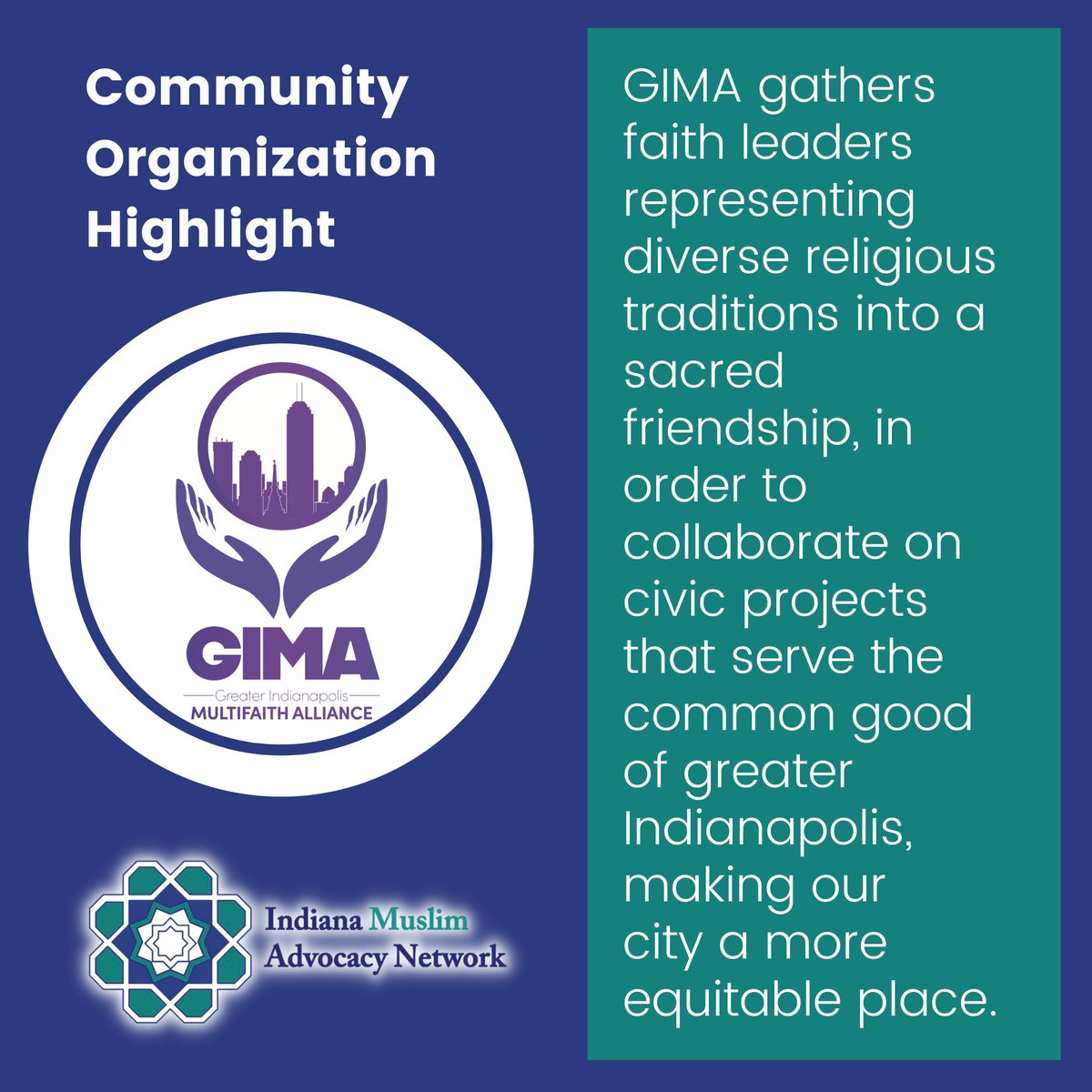 IMANAssociates's tweet image. Today&apos;s highlight @GIMAindy Greater Indianapolis Multifaith Alliance 

GIMA is focused on congregating multifaith voices together to keep Hoosiers informed of eviction and housing justice, plus assistance that is available to residents.

#communityorganization  #multifaith