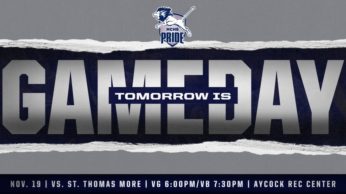 HCPrideMBB's tweet photo. Tomorrow is...GAME DAY! Come out and support our women's (6:00) and men's (7:30) varsity teams as they take on St. Thomas More Academy.

Tough &amp; Together. #WeAreHC 🦁❤️ https://t.co/CH5jPBR0E2
