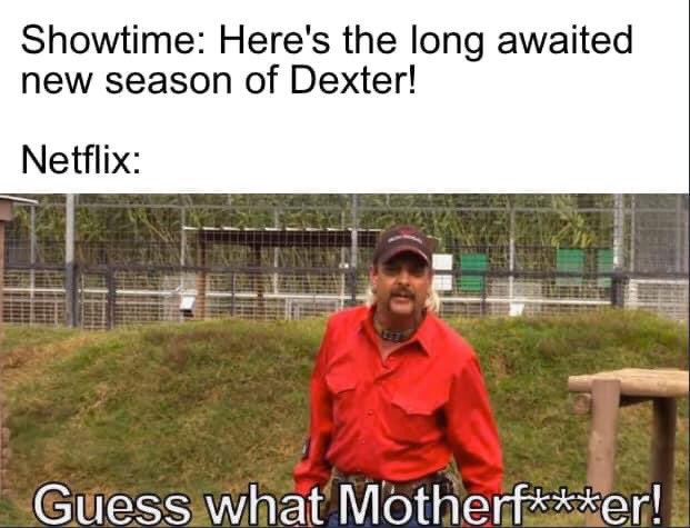 In honor of the new season of Tiger King I crafted my first meme! #tigerking #TigerKing2 #Dexter #Netflix #TigerKingSeason2 #JoeExotic #DexterNewBlood #SHOWTIME #carolebaskin