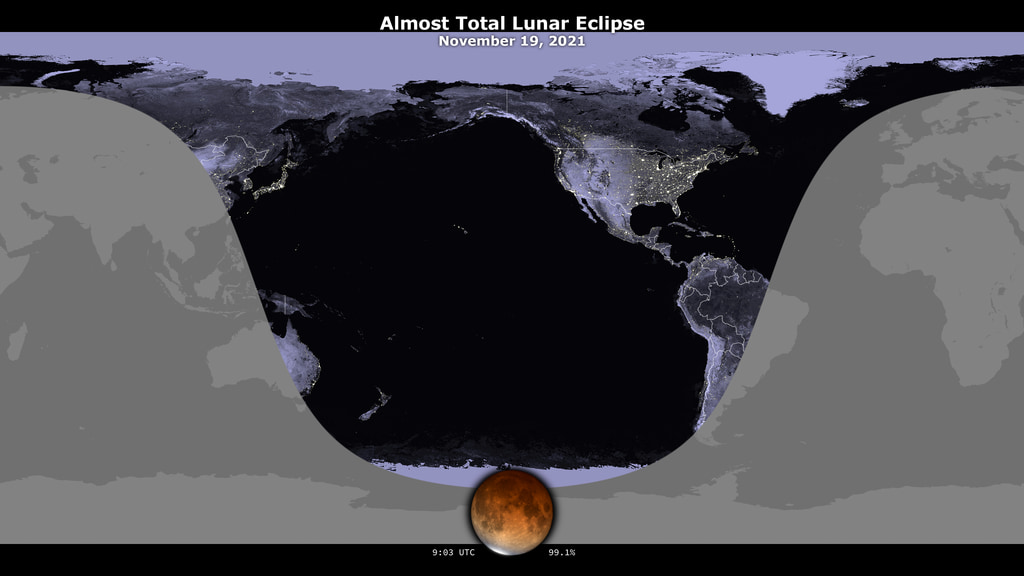 Set those alarms and grab some coffee for the next almost total lunar eclipse. 🌕 ☕ 

Beginning around Friday, Nov. 19, at 1 a.m. EST (0600 UTC), the Moon will begin to enter into the Earth's shadow, peaking around 4 a.m. EST (0900 UTC).

Read more: go.nasa.gov/3cp9pga