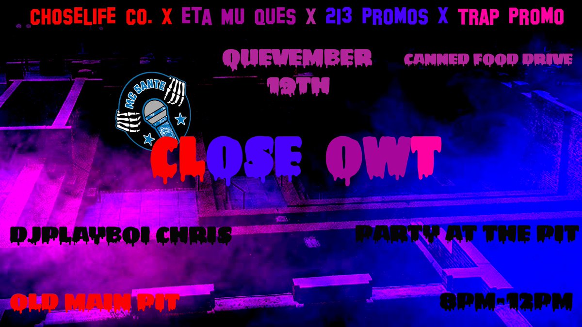 SHSUQues's tweet photo. #SHSU

This is how we are closing out Omega Week and the semester.
#CLoseΩWT 
Quevember 19th
@TrappPromo 
@ChoseLifeCo 
@213Promos 

@DJplayboichris inna mix with @asanteslater MC. 

Quevember is ending with a canned food drive in the Old Main Pit. Calling all Bruhz to #CLoseΩWT https://t.co/CxdmWePGOA