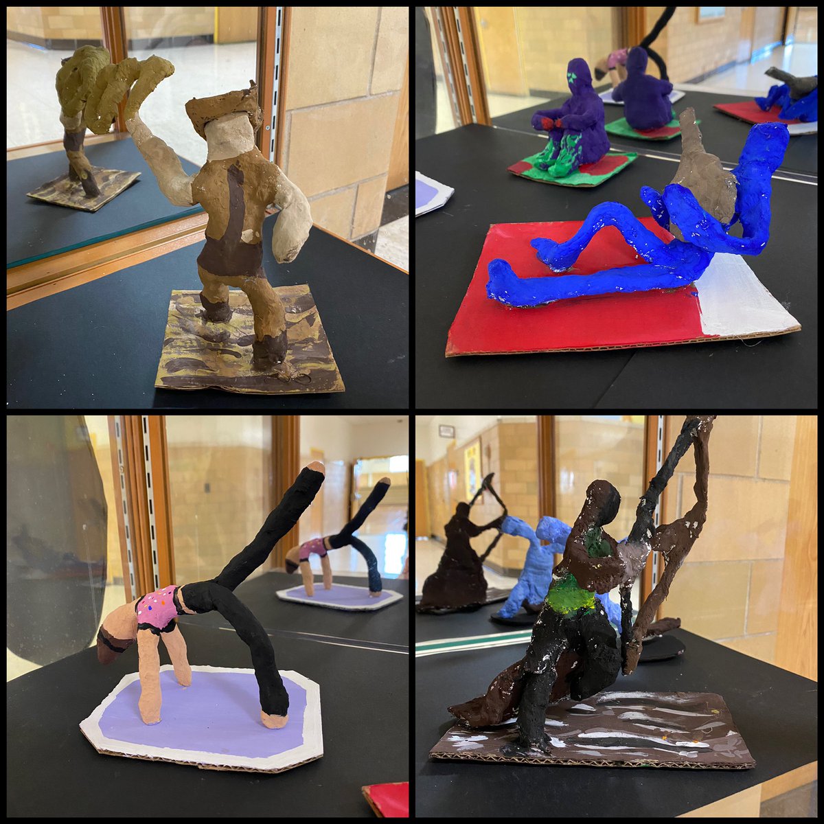 FTSD_Anderson's tweet photo. 3D Action Sculpture by my 7th graders! Students chose an action pose, constructed tin foil armatures, and finally covered with plaster and paint 😍 https://t.co/tth0ar2mHP