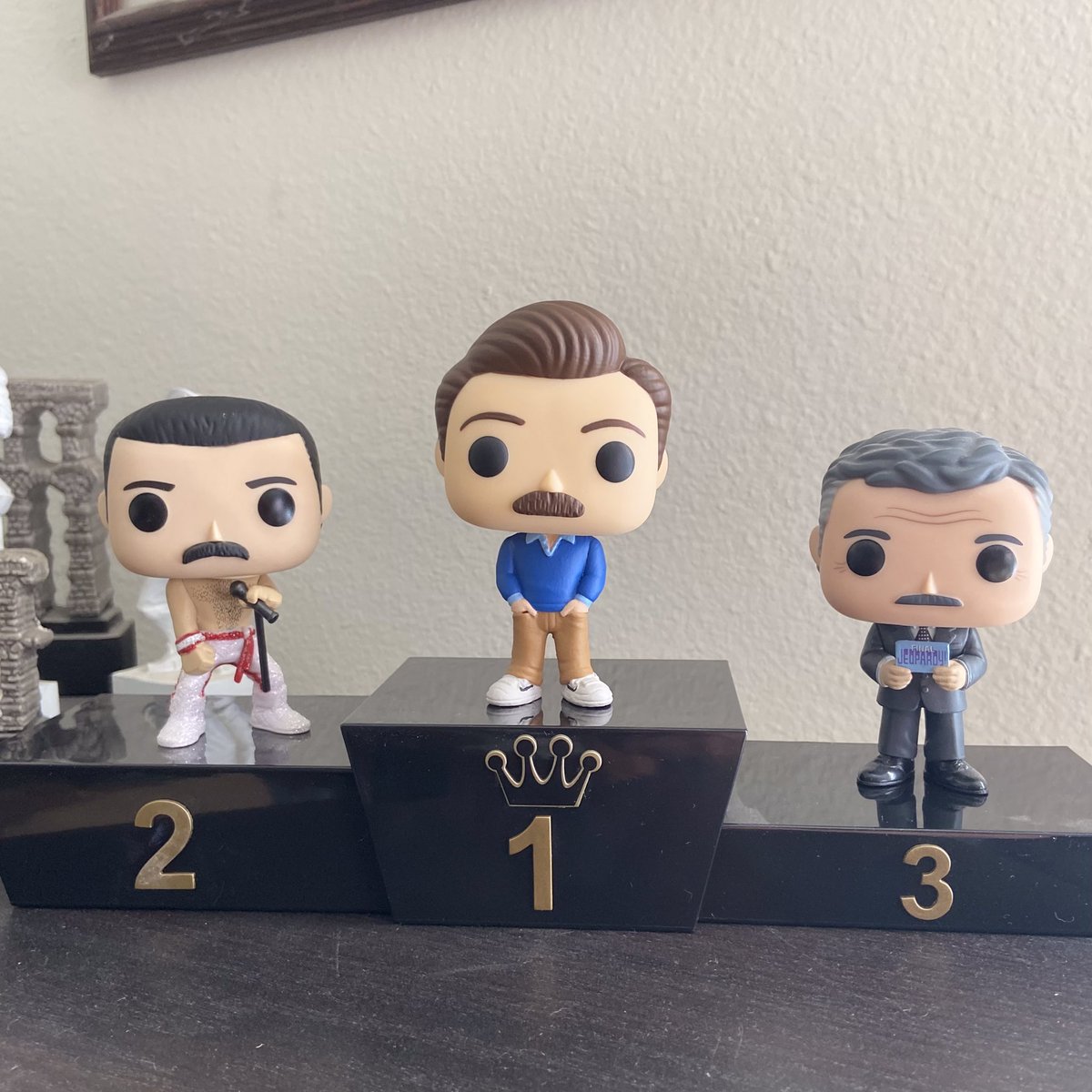 spasticcustoms's tweet photo. Shipping out my last Ted Lassos this week and I realized I had a trio of mustached fellas for Movember and #poptripletsthursday. Creators seem to be having their Lassos listing taken down, so I don’t think I’ll risk making more of him. https://t.co/llw2fpHZDd