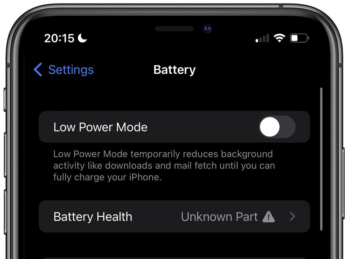 في الإصدار التجريبي الأخير من iOS 15.2، ستظهر رسالة جديدة في إعدادات البطارية بجهاز iPhone الخاص بك تخبرك بوجود بطارية غير معروفة مثبتة في الجهاز. من قبل، كانت الرسالة هي "بحاجة إلى الخدمة"#تكنولوجيا #ios15.2