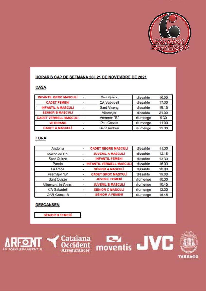 hstcugat's tweet photo. 🔴⚫️ Nova jornada de partits i amb les mateixes ganes de sumar els 2 punts. Molta sort a tots els jugadors i jugadores del club durant aquest cap de setmana!

@CatHandbol @FedCatHandbol @SantCugatCreix https://t.co/cMd423gyqC