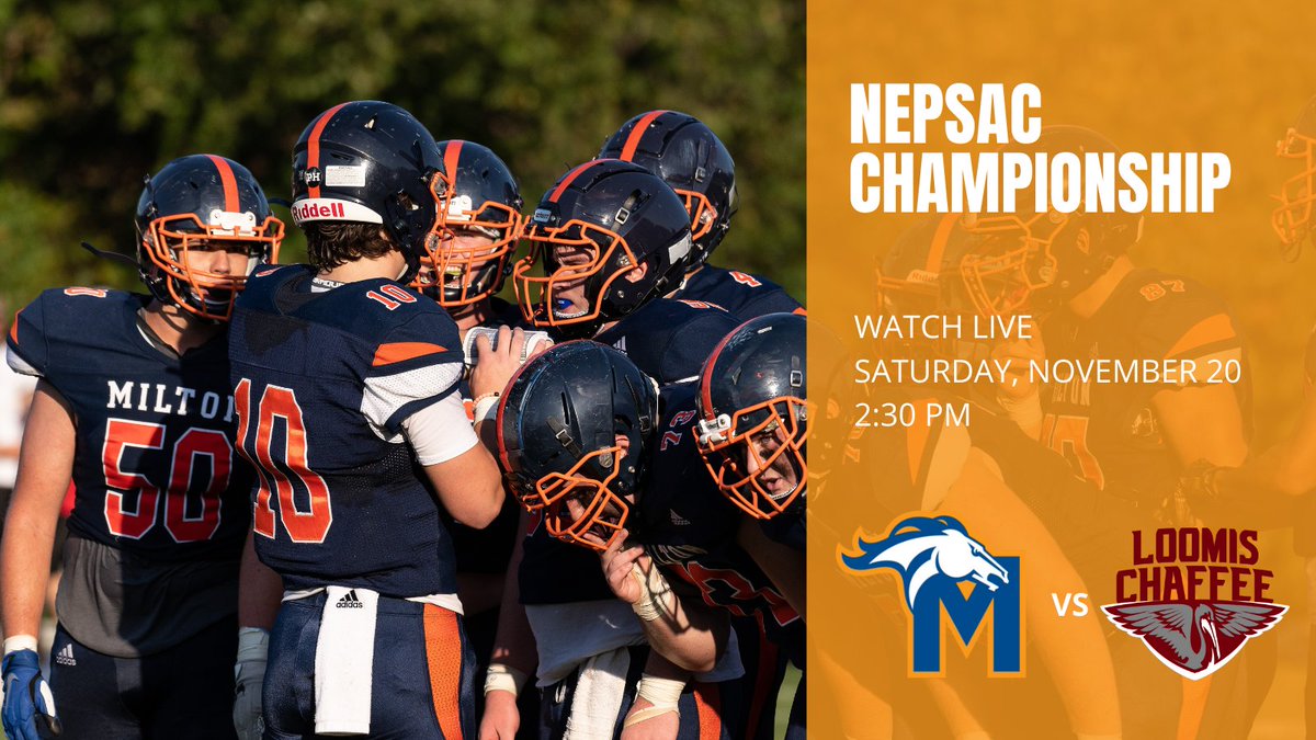 MA_Athletics's tweet photo. This Saturday, November 20th, Varsity Football competes in the NEPSAC Championship v. Loomis. The kickoff is at 2:30 PM. WATCH LIVE HERE: https://t.co/YexcVvpqOn https://t.co/MmDNSU5OJ6