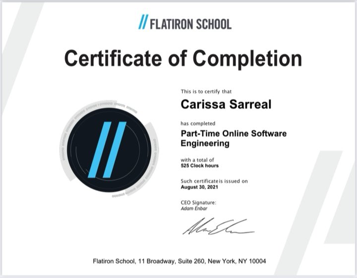 imcarissa's tweet photo. 1 year ago, @rubenharris &amp; the @Career_Karma team guided me to get into @FlatironSchool’s software engineering bootcamp. I graduated 2 months ago!💪🏼 S/O to my CK coach &amp; Flatiron Alum who also helped me during my first assessment @chayadeaver. #careerkarma #WomenWhoCode #tech https://t.co/TwGXuuS3yn