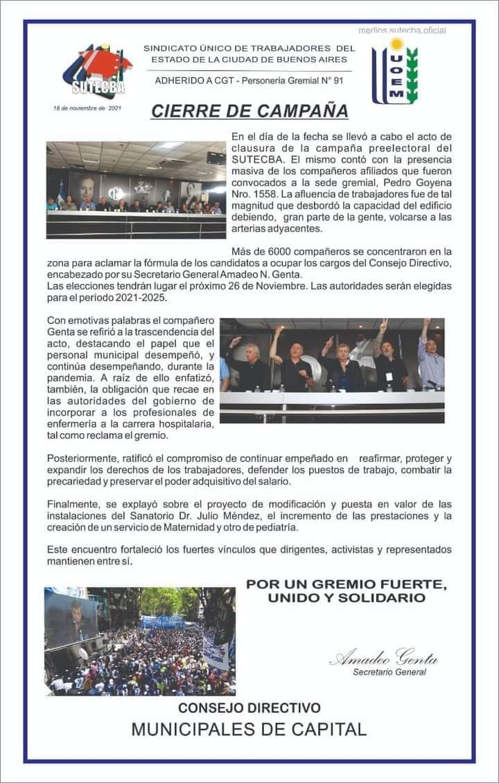 agcgremial's tweet photo. #AgcGremialSutecba presente en el acto de cierre de campaña #SUTECBA Unidad Azul y Blanco Sutecba
#AmadeoGenta Secretario General
#AlejandroAmor Secretario Adjunto

#AgcGremialSutecba siempre del mismo lado, tu lado.
#Sutecba #AgrupacionAzulyBlanca
#AmadeoGenta 2021~2025 https://t.co/MZ0Fq6Kx1g