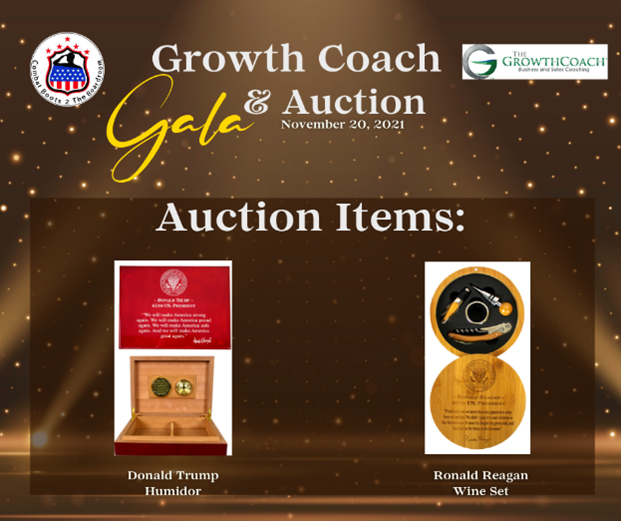 CB2TB's tweet photo. Combat Boots 2 The Boardroom is continuously preparing for the 2021 Gala &amp; Auction happening this Saturday! These silent auction items have just arrived, and we couldn’t wait to show them off. Here we have a Donald Trump Humidor and Ronald Regan Wine Set! https://t.co/EHe6tkMh11