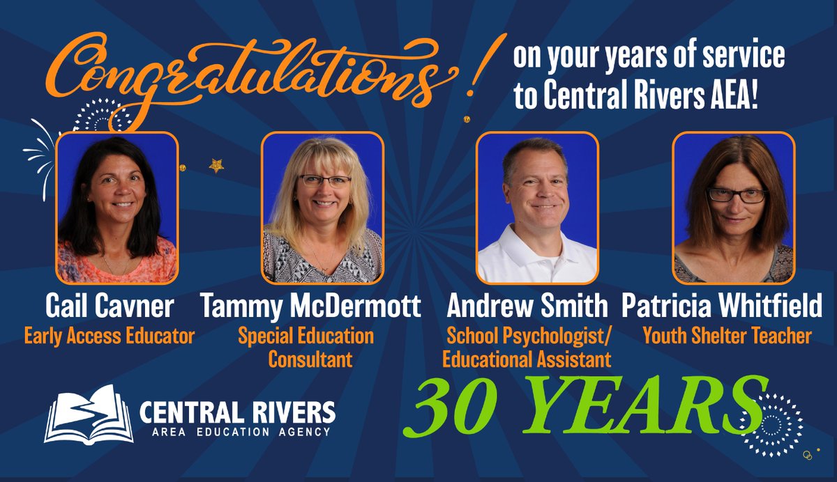 CentralRivers's tweet image. We’d like to take a moment to recognize all of our staff members who have served Central Rivers AEA for 30 years! Thank you for your caring, commitment &amp;amp; expertise toward students, educators &amp;amp; families in our communities! #CRAEA #30yearsofservice #rockstars