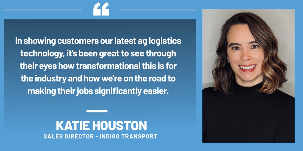 Indigoag's tweet photo. Sales Director of Indigo Transport, Kate Houston speaks to how customers are reacting to our latest #aglogistics technology. Learn more about how #IndigoTransport can help improve your day-to-day operations → https://t.co/lg49fTPyWK. #agtransportation #freight https://t.co/71SGdyAR2W